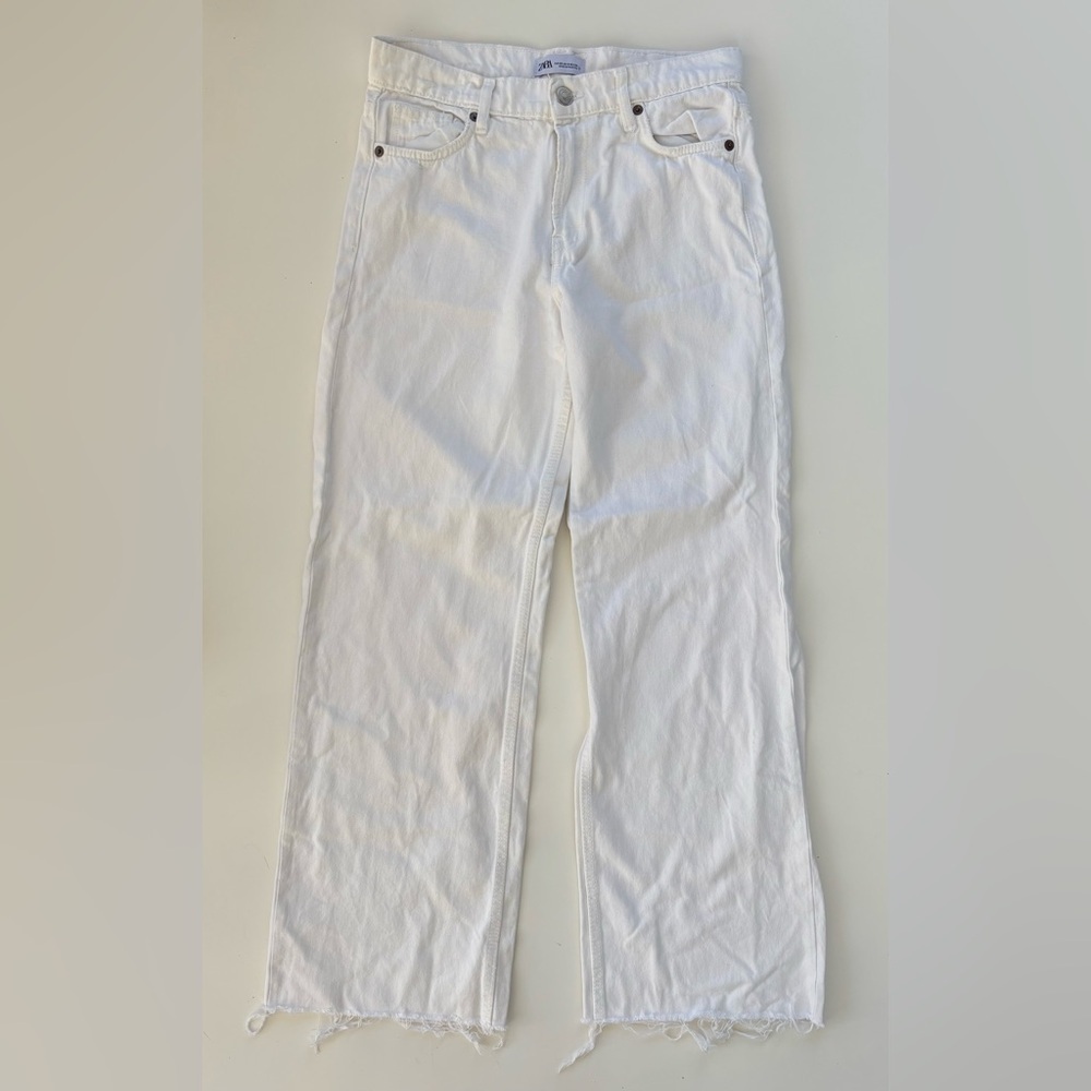 ZARA Women's Baggy High Rise Straight Leg Raw Hem Pants 90s Y2K Size 4